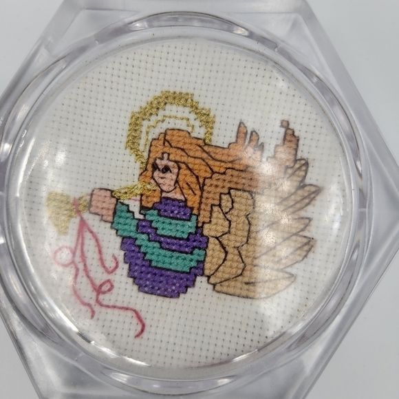 Vintage Cross-stitch Angel Clear Acrylic Coasters - Set of 4 - Picture 6 of 7